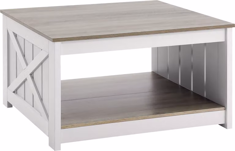 SucceBuy 31.5" Tavolino da salotto Farmhouse, tavolo da cocktail quadrato con spazio di archiviazione aperto, tavolo rustico in legno per soggiorno, camera da letto, mobili per appartamento e studio, grigio e bianco