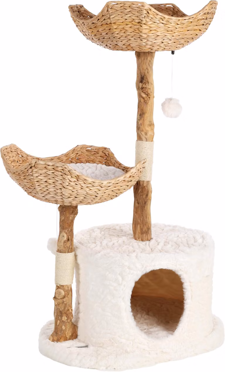 Albero per graffiare per gatti Flamingo modello Hector, colore beige, dimensioni: 75 x 46 x 111 cm