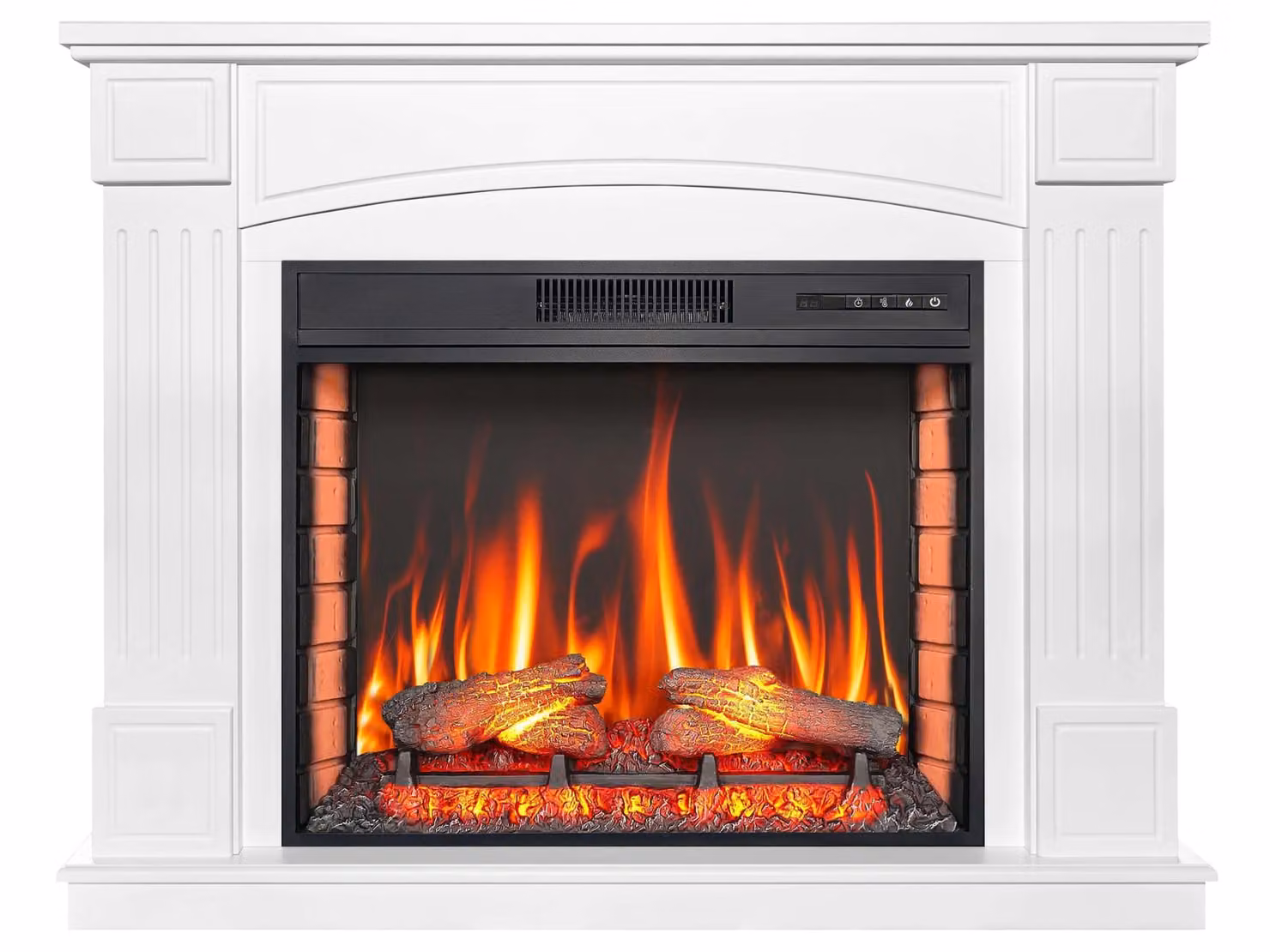 ArtiFlame Camino elettrico da appoggio con funzione riscaldante BOSTON AF28S LED, 12 livelli di riscaldamento, timer, effetto fiamma realistico, 3 livelli di luminosità, telecomando, bianco