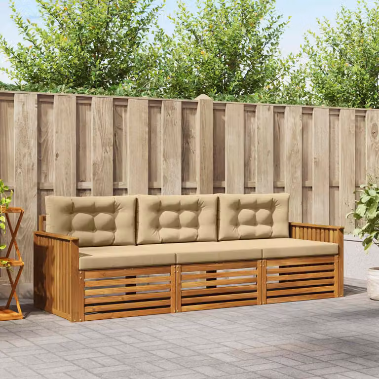 Set di divani da esterno vidaXL in legno di acacia con cuscini, colore marrone e beige