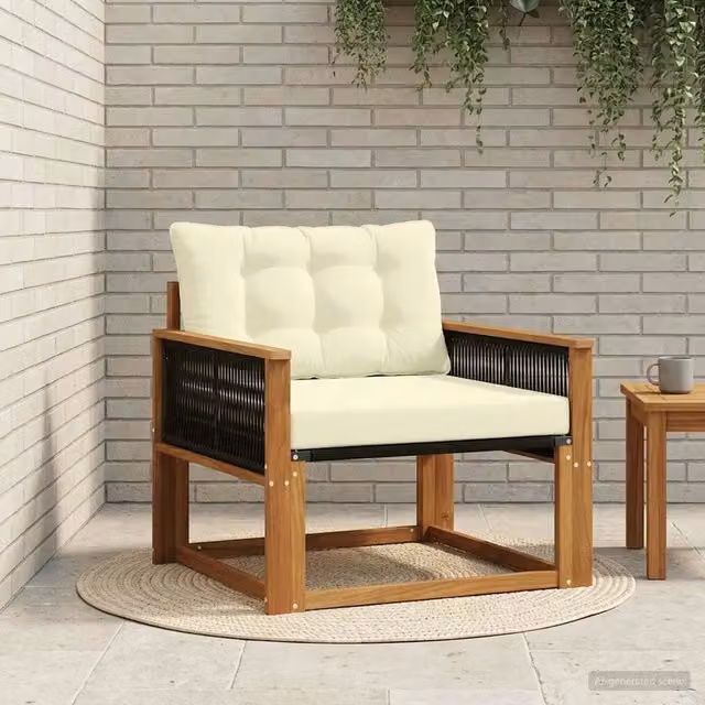 Set di divani da esterno moderni in legno di acacia massello e textilene beige con cuscini inclusi – 1