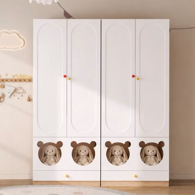 Set di 2 armadi: guardaroba per cameretta bianco e legno 80x50x200 cm