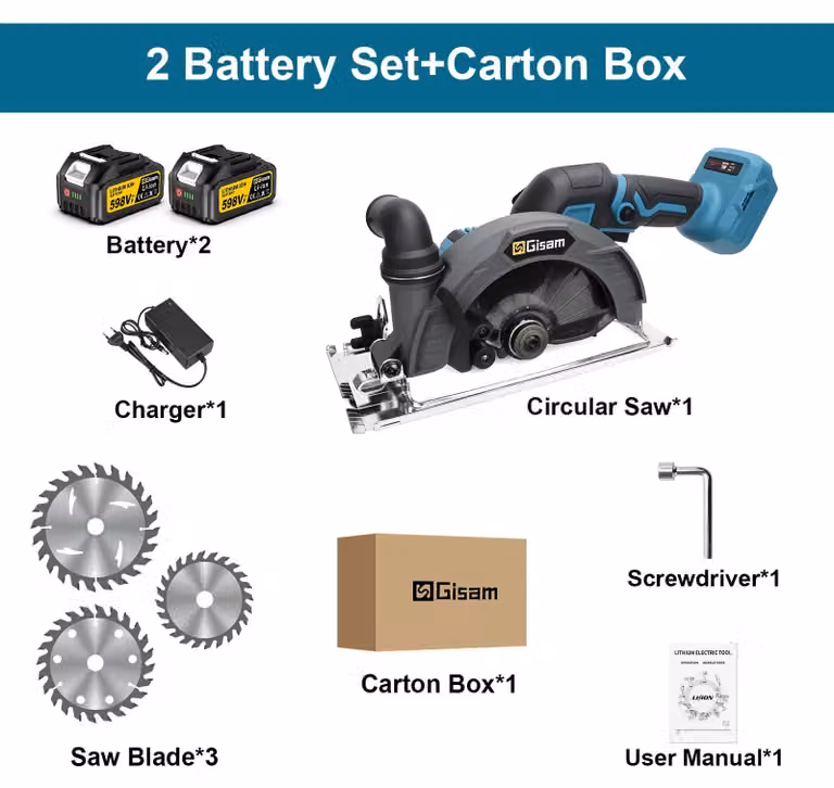 Sega circolare a batteria - Lama da 165 mm - Motore brushless da 10000 giri/min - Sistema a batteria da 18V - Sega per legno - Set con 2 batterie