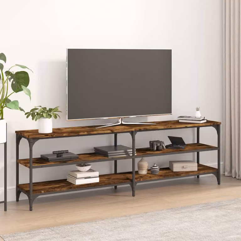 Mobile TV vidaXL in legno e metallo colore rovere fumo L: 160 cm, P: 30 cm, H: 50 cm