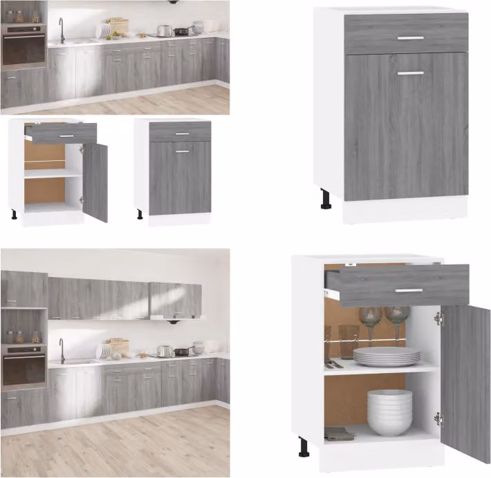 vidaXL Armadio base con cassetto Grigio Sonoma 50x46x81,5 cm - Armadio base - Armadi base - Armadio da cucina - Armadio portaoggetti