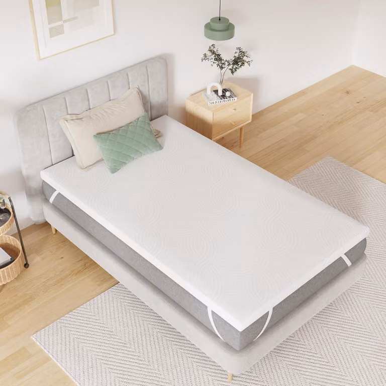 Topper per materasso, 90 x 200 cm, altezza 5 cm, realizzato in schiuma di fibra di bambù, antiscivolo, ideale per camere per gli ospiti