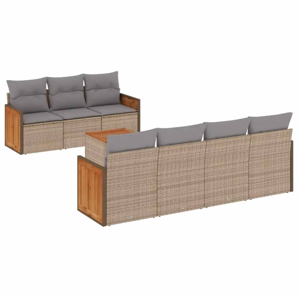 vidaXL Set Divano da Giardino 8 pz a L in Polyrattan con Cuscini Beige e Grigio – 2