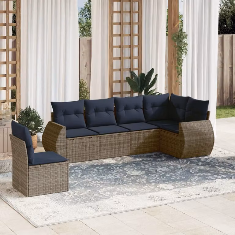 Set di divani da giardino vidaXL in polyrattan grigio con cuscini, struttura in acciaio e design moderno a forma di L