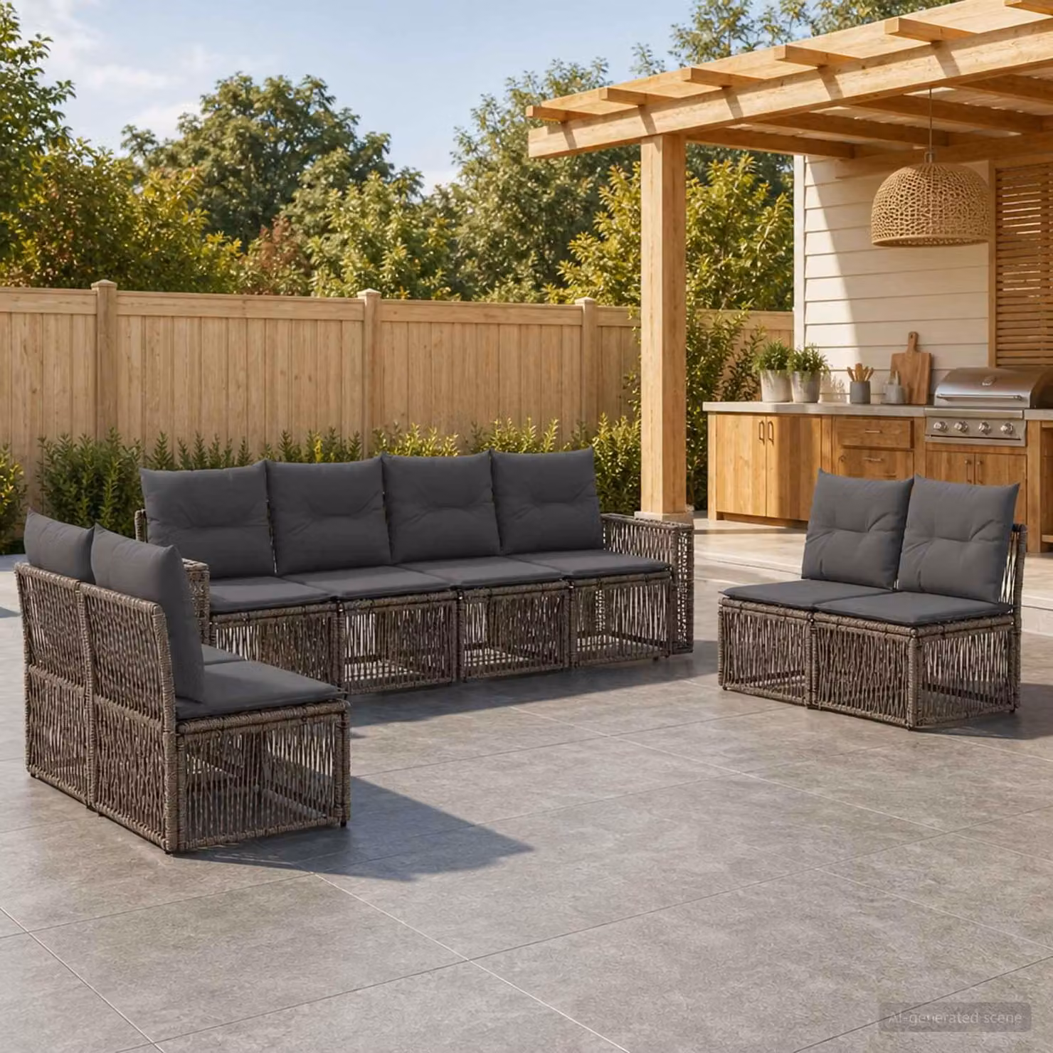Maison Exclusive - Set da giardino composto da 8 pezzi. Divano da esterno in rattan sintetico, colore grigio e grigio scuro