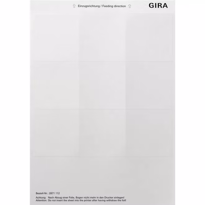 Gira 2871112 Fogli per etichette 69x67 mm Accessori Bianco puro