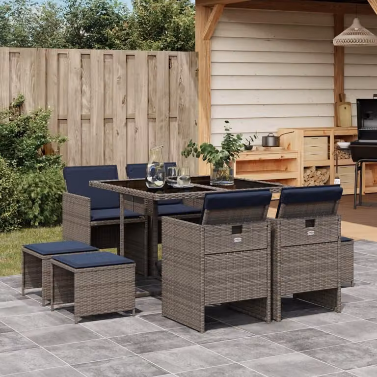 Maison Exclusive - Set da pranzo da giardino da 9 pezzi con cuscini, grigio, polyrattan
