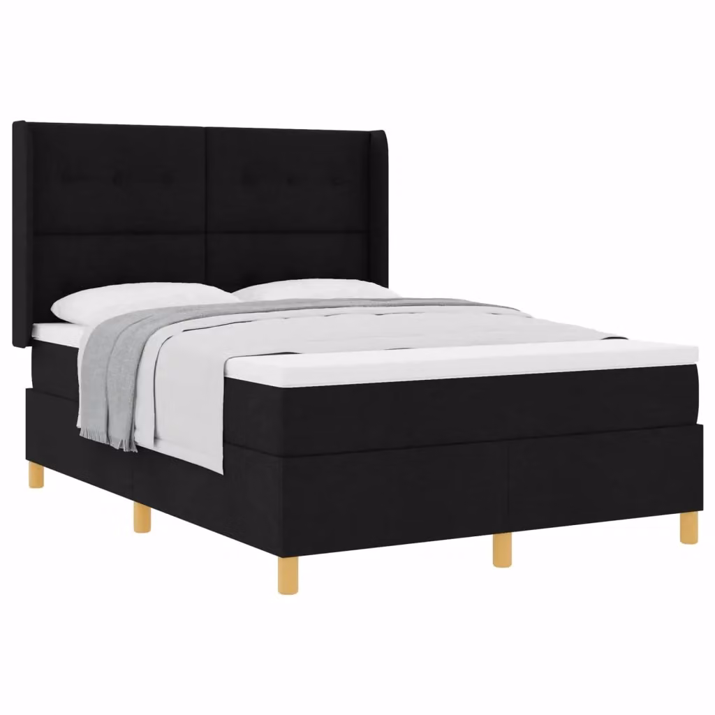 Letto a molle moderno vidaXL con testiera imbottita in tessuto nero e dettagli oro, L/P/H: 140 x 200 x 143 cm – 2