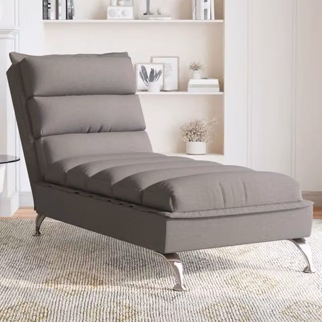 Chaise Longue con Funzione Letto vidaXL in Tessuto Beige e Grigio con Cuscini Inclusi
