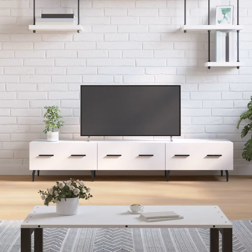 vidaXL Mobile Porta TV Bianco Lucido L: 150 cm, P: 36 cm, H: 30 cm