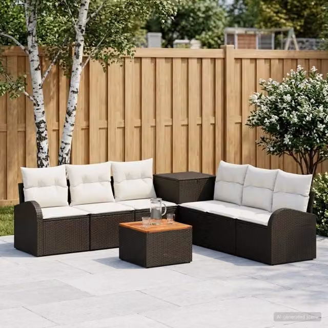 Set di divani 8 pz Nero e Bianco Crema 55 x 55 x 37 cm 3448105