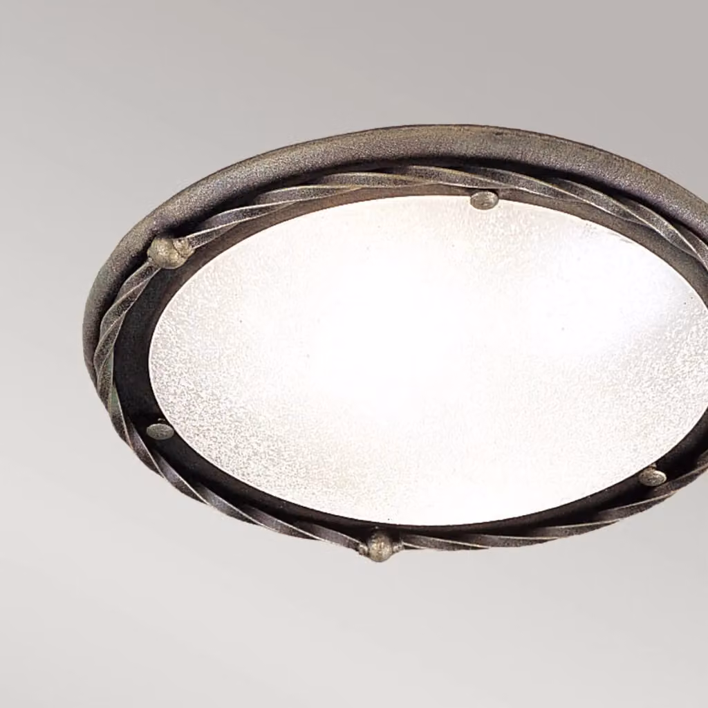 Plafoniera rotonda stellata Elstead in metallo e vetro, colore nero e oro, diametro: 30 cm, attacco E27 – 2