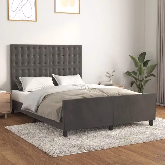Giroletto senza Materasso-Struttura Letto Grigio Scuro 140x200 cm Velluto 548298