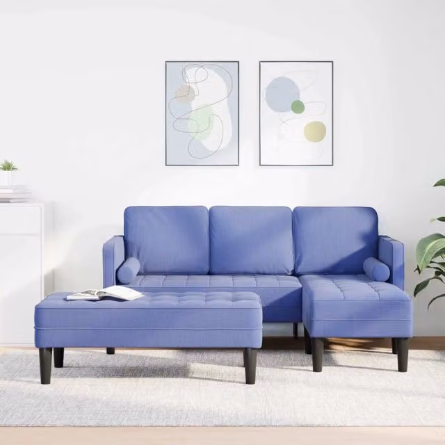 Set di 2 divani angolari reversibili vidaXL in tessuto blu e beige per soggiorno con cuscini inclusi – 1