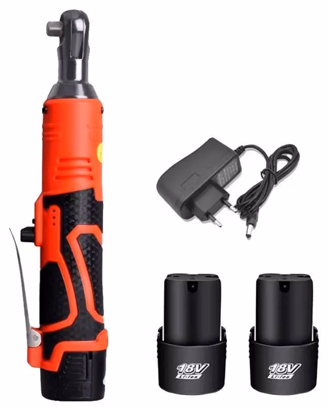 Chiave a cricchetto a batteria, coppia di serraggio di 200 Nm, include 2 batterie, colore rosso