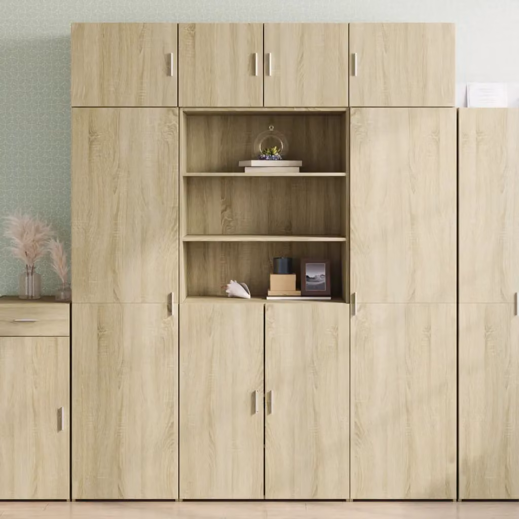 Credenza moderna vidaXL in legno multistrato e MDF, colore rovere sonoma beige, L: 80 cm, P: 42,5 cm, H: 185 cm