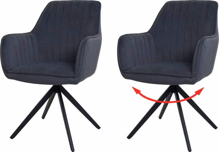 Set di 2 sedie da sala da pranzo | A x L x P 87 x 58 x 55 cm | Altezza seduta 46 cm | Girevole Posizione automatica Tessuto/tessile | Antracite | Sedia da cucina Sedia con schienale Sedia con braccioli