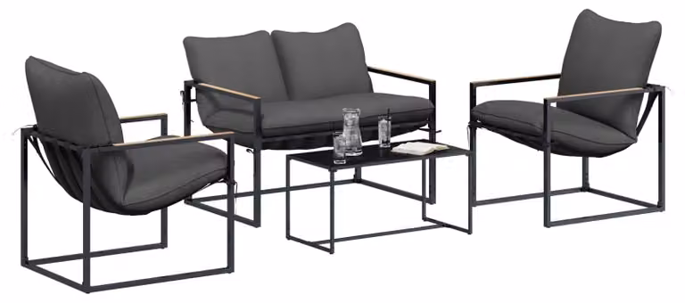 Set Divano da Giardino 4 pcs Nero e antracite Acciaio