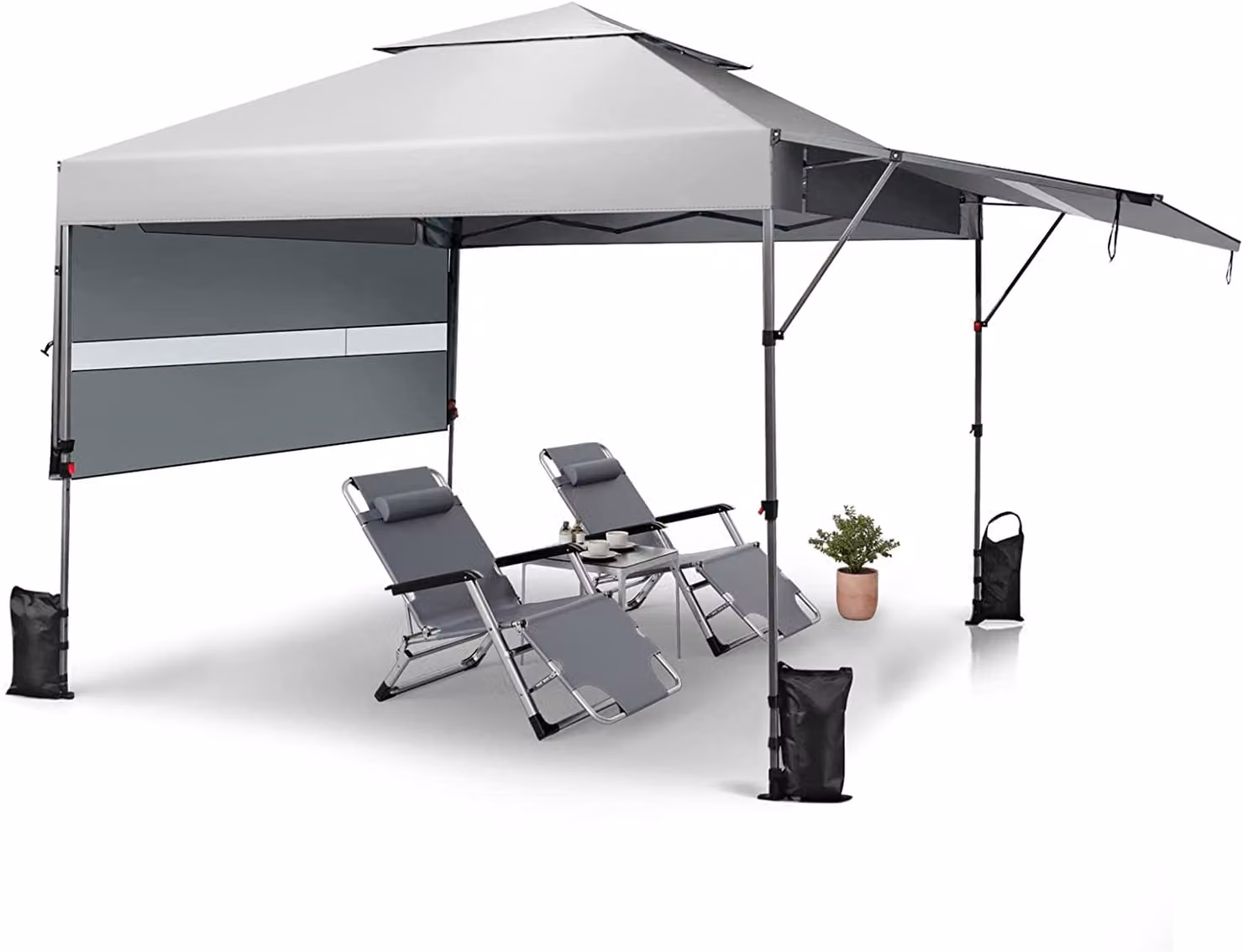 Gazebo pieghevole con doppia tettoia, regolabile in altezza, con prolunghe laterali regolabili e montanti in metallo, protezione UV 50+, gazebo da giardino impermeabile con borsa per il trasporto (bianco)