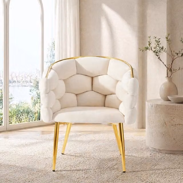 Set di 2 sedie da pranzo WISHDOR in velluto beige con gambe in metallo dorato lucido, design moderno, L: 44 cm, P: 41 cm, H: 74 cm