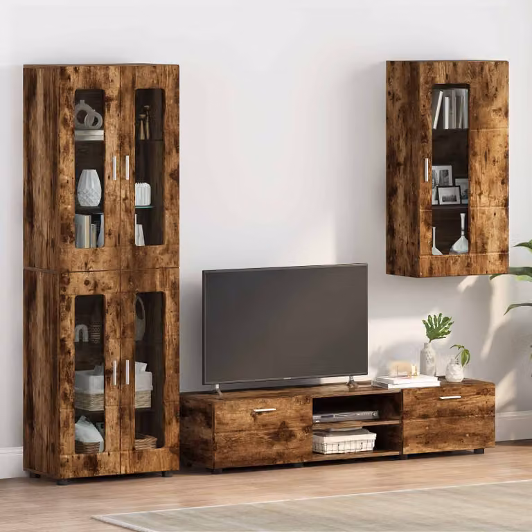 Armadio a muro vidaXL in legno rovere fumé marrone con ante in vetro e ripiani interni per soggiorno o ufficio L 100 cm, P 27 cm, H 47 cm
