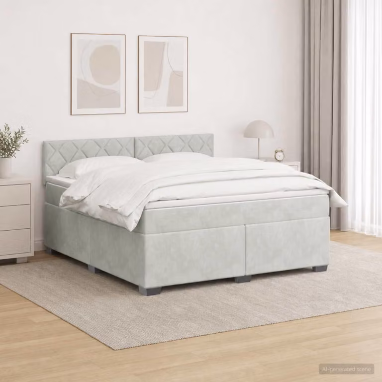 Letto a molle insacchettate "Maison Exclusive" con materasso e illuminazione LED, grigio chiaro, 140 x 190 cm, rivestito in velluto