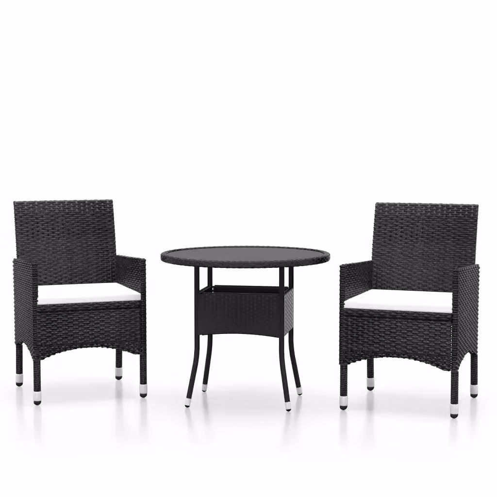 Set da Pranzo per Giardino e Terrazzo vidaXL in Polyrattan Nero con Tavolo Rotondo in Vetro e 3 Sedie – 2