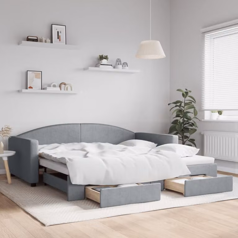 Maison Exclusive - Divano letto estraibile con cassetti, grigio chiaro, 100x200 cm, tessuto