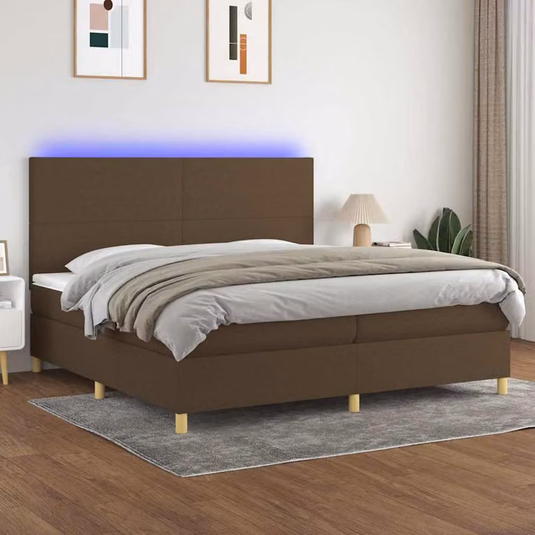 Letto Ibrido con Materasso e Illuminazione LED vidaXL in Tessuto Marrone e Bianco L/P: 200 x 200 cm
