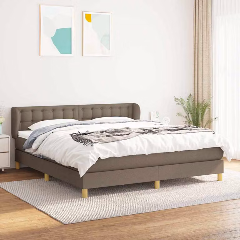 vidaXL Giroletto a Molle con Materasso in Tessuto Beige e Bianco L/P/H: 160 x 200 x 88 cm