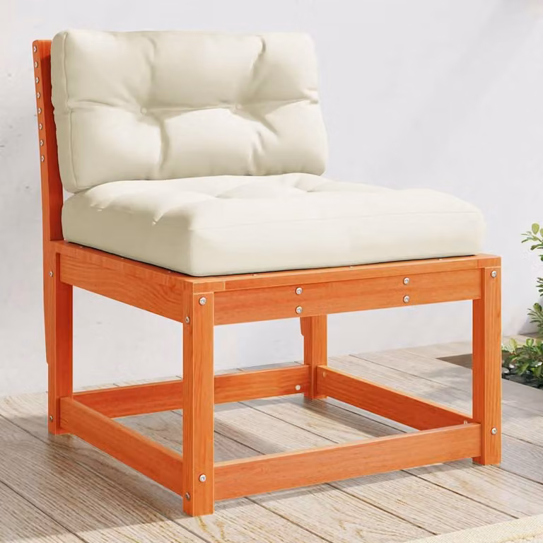 Divano da giardino vidaXL in legno di pino massello cerato con cuscini marrone, beige e bianco