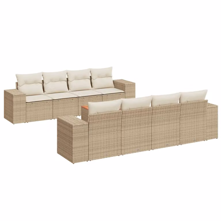 Set Divano da Giardino 9 pz con Cuscini Beige in Polyrattan