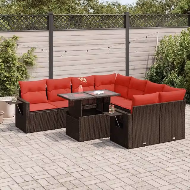 Set Divano da Giardino 9 pz con Cuscini Marrone 3326455