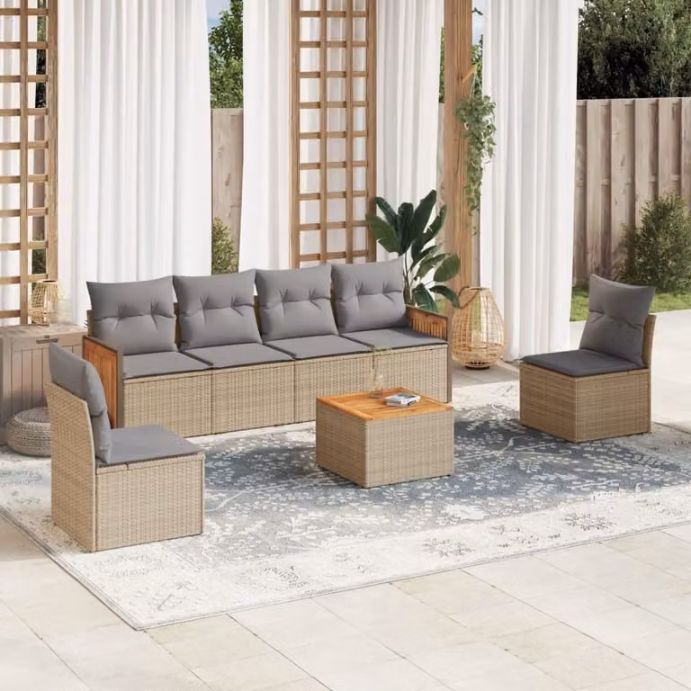 Maison Exclusive - Set da giardino 7 pezzi con cuscini Beige Poly Rattan