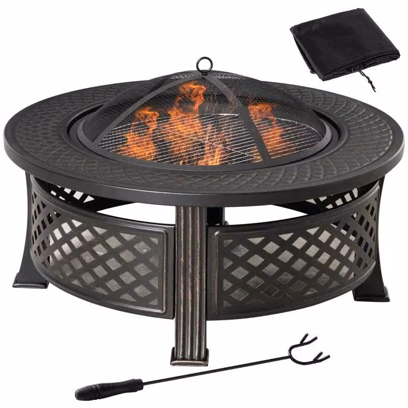 Cesto per il fuoco con griglia - Braciere e griglia | Colore: Nero | Dimensioni: 81x81x50 cm