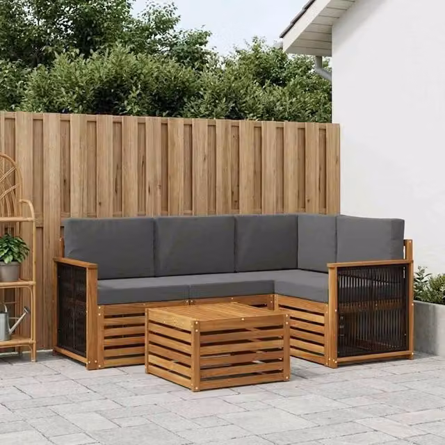 Set di divani da esterno 5 pz Naturale e Antracite Poliestere 3384323
