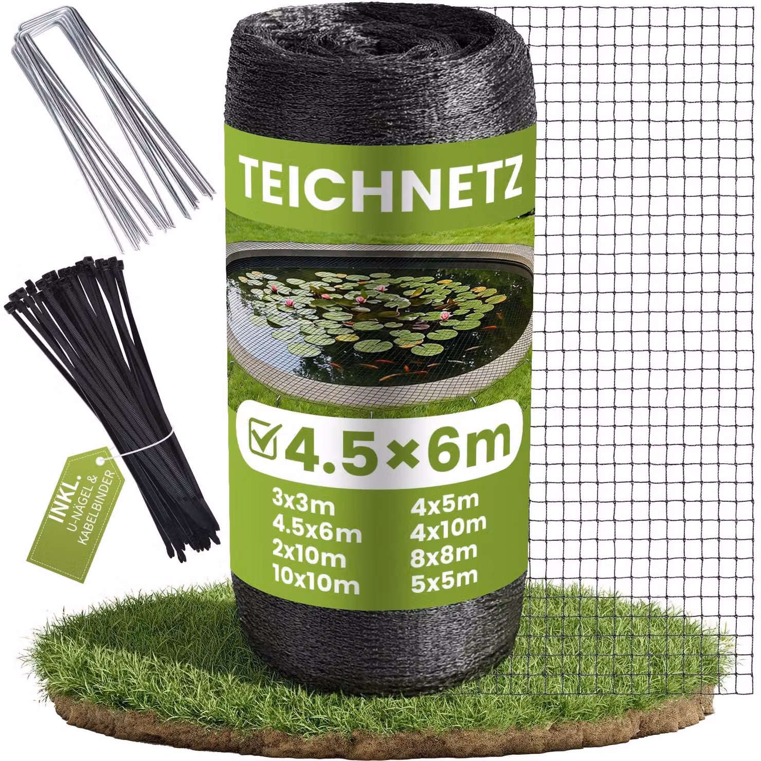 Rete protettiva per stagni, dimensioni 4,5 x 6 metri, con maglia fine
