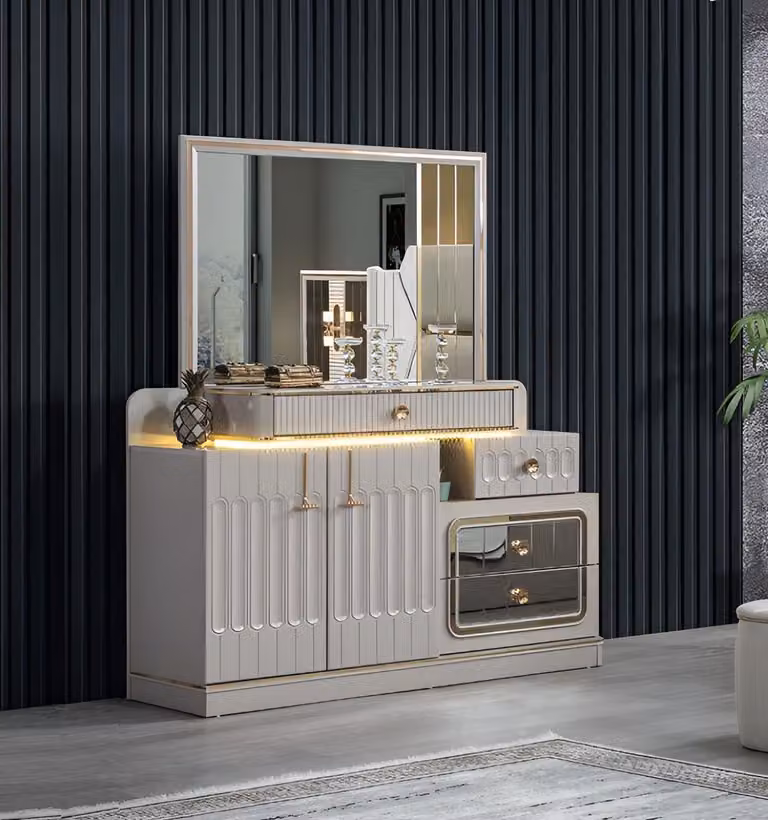 Luxus Kommode mit Spiegel Schlafzimmer möbel stil weiß Sideboard Möbel