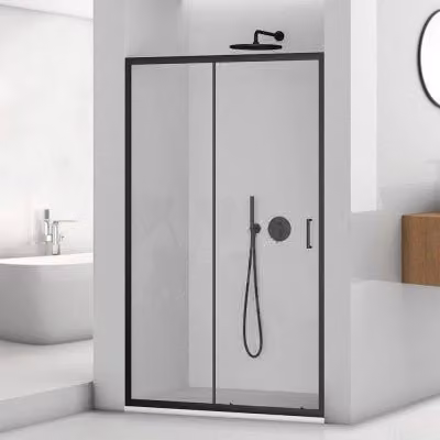 Porta doccia a nicchia Tay INBAGNO con vetro scorrevole trasparente e profilo nero opaco L: 100 cm, H: 195 cm, P: 5 cm