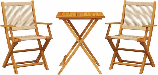 Set da Bistrot 3pz | Set Salotto da Giardino Beige in Polipropilene e Legno Massello