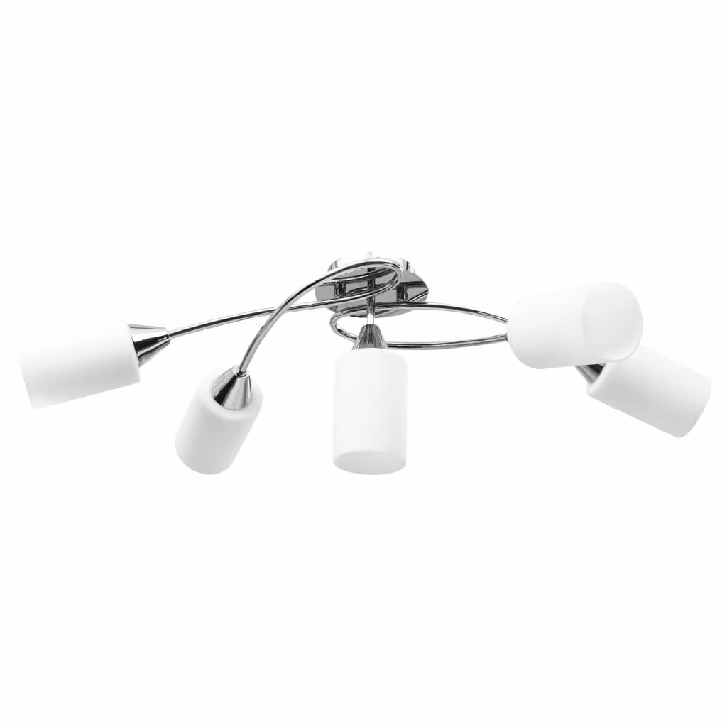 Lampadario Paralumi in Vetroceramica 5 Lampadine E14 Bianco a Cono