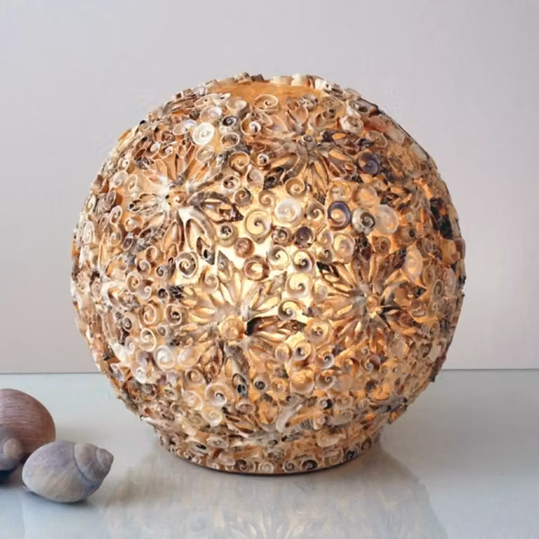 Holländer Lampada da tavolo MUSCHELBALL, Crema / Ambra, Soggiorno / Sala da pranzo, Plastica, Moderno, Lampada da tavolo