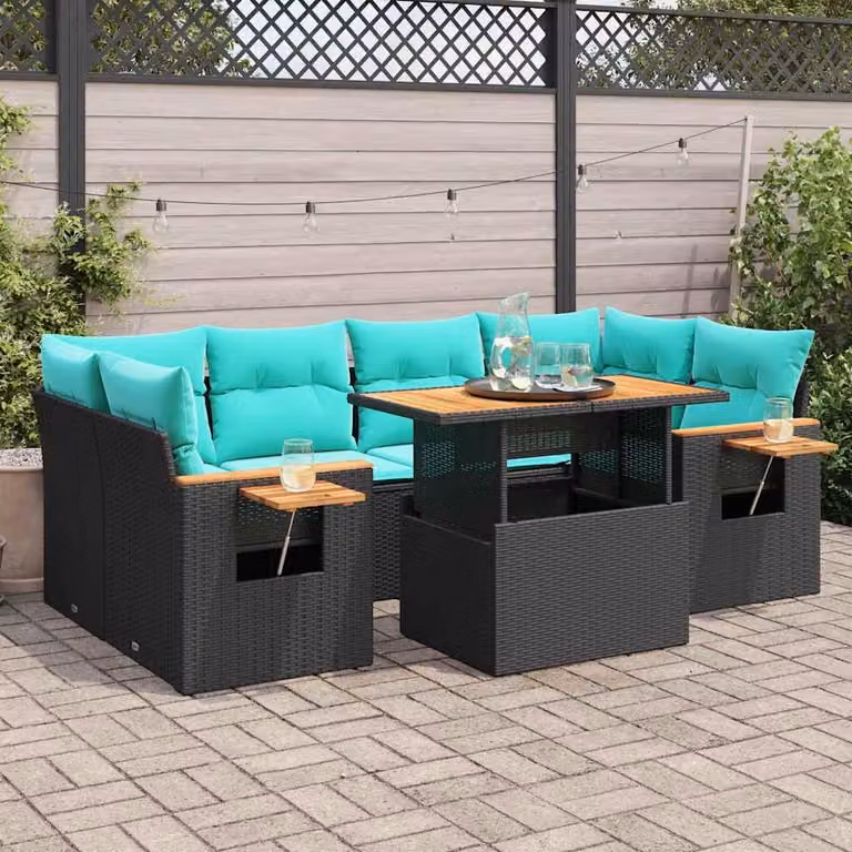 Maison Exclusive - Set Divani da Giardino con Cuscini 7pz Nero Polyrattan