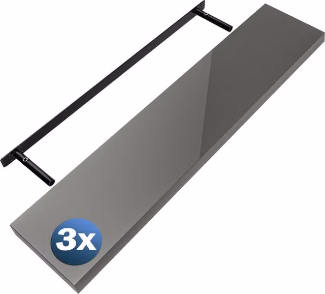 Set di 3 Scaffali Sospesi CASARIA in MDF Grigio Lucido con Staffe – 1