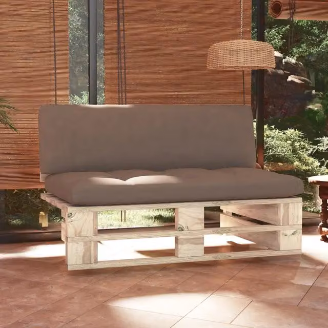 Divano centrale da giardino vidaXL in legno di pino impregnato con cuscini grigi