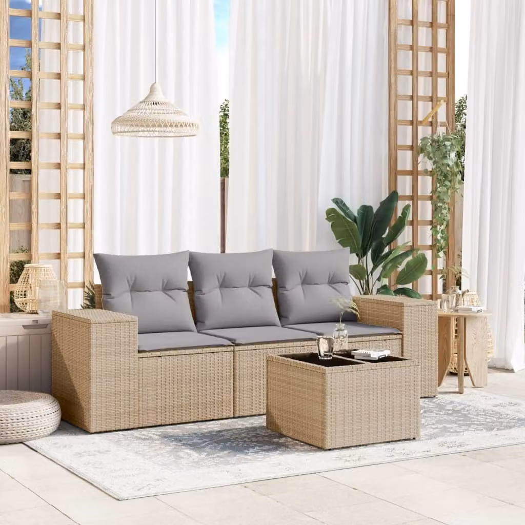 Maison Exclusive - Set Divano da Giardino 4 pz con Cuscini Beige in Polyrattan
